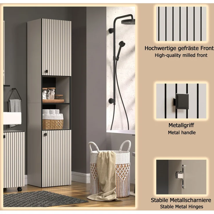 Badezimmer Hochschrank Bliss in grau 40 x 186 cm – Bild 8