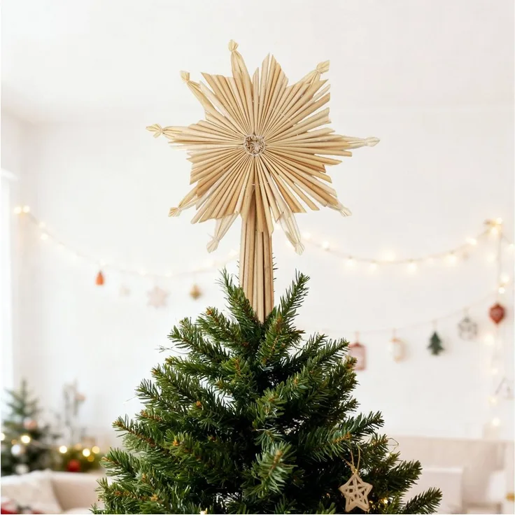 SALCAR Christbaumstern aus Stroh, 25,5 cm Schneeflocke, Vintage basteln Schmuck für Weihnachtsdekoration