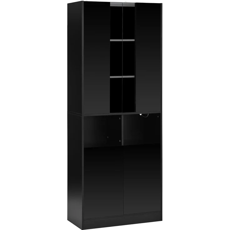 DESVIAE Garderobenschrank Hochschrank Schwarz aus MDF/Spanplatte – 70x180x35 cm – LED-Beleuchtung, Acryl-Sichtfenster – Bild 8