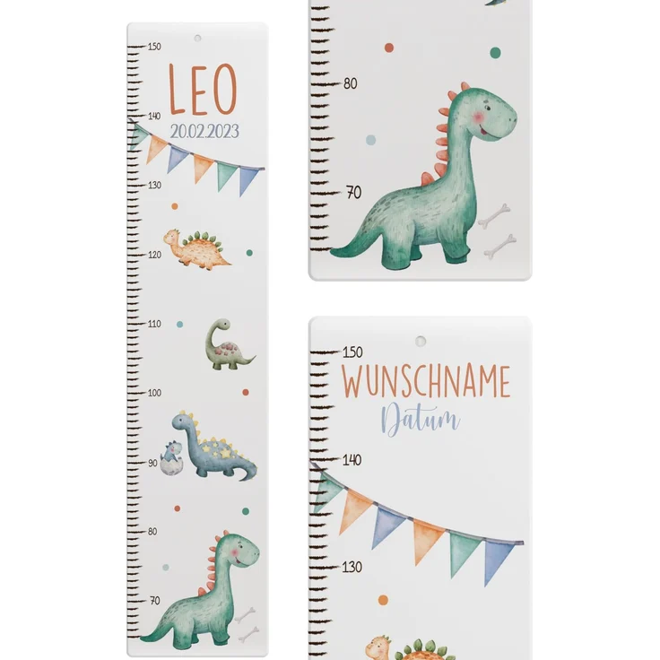 Kidsmood - Personalisierte Messlatte Kinder aus Aluverbund – Hochwertige Messleiste & Wand-Deko für Kinderzimmer mit abenteuerlichem Dinosaurier – Tolles Taufgeschenk für Mädchen & Jungen (65-140cm)