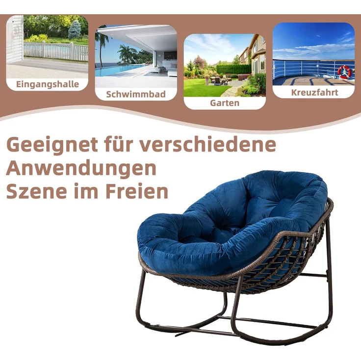 LVHOM Schaukelstuhl mit gepolstertem Kissen, Rattanstuhl mit Stahlrahmen, Lounge Sessel, Schaukelsessel, 2 St, für Balkon/Garten/Wohnzimmer/Schlafzimmer – Bild 8