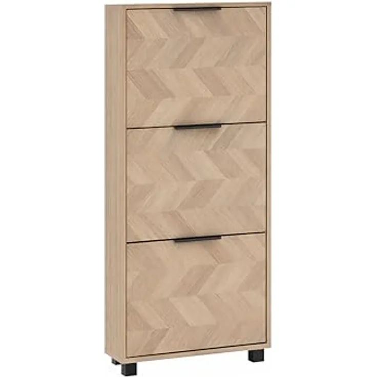 Schildmeyer Schuhschrank Schuhkipper Piazza 160869, Eiche hell Dekor/Fischgräten Dekor, 59,8 x 19,5 x 124,5 cm, platzsparend durch geringe Tiefe