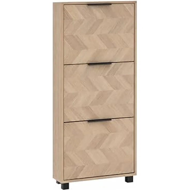 Schildmeyer Schuhschrank Schuhkipper Piazza 160869, Eiche hell Dekor/Fischgräten Dekor, 59,8 x 19,5 x 124,5 cm, platzsparend durch geringe Tiefe – Bild 1