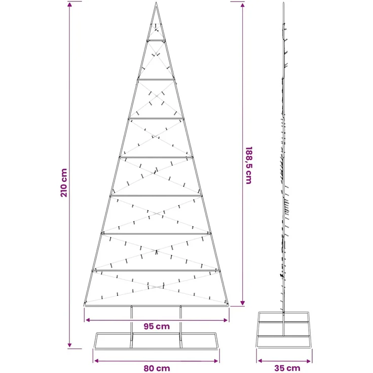 vidaXL Metall Weihnachtsbaum KUOPIO 210 cm Warmes Weiß Stahl Schwarz 42054051 – Bild 7