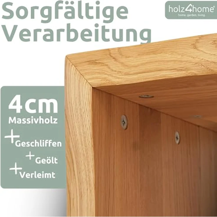 Massivholz Hocker mit Baumkante - Eiche - 40 x 40 x 45cm – Bild 8