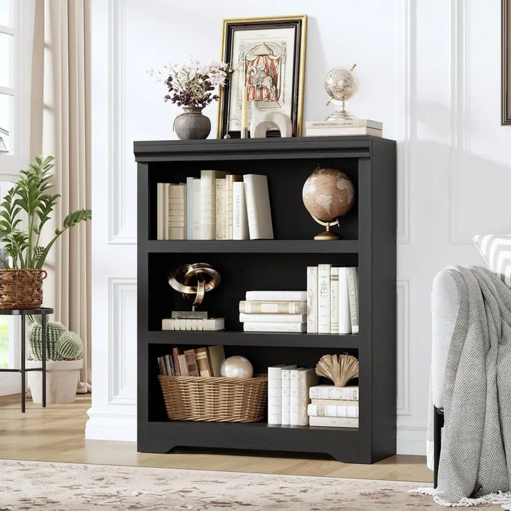 GarveeMore Bücherregal 100 Cm Hohes Bücherregal 3 Etagen Offenes Bücherregal