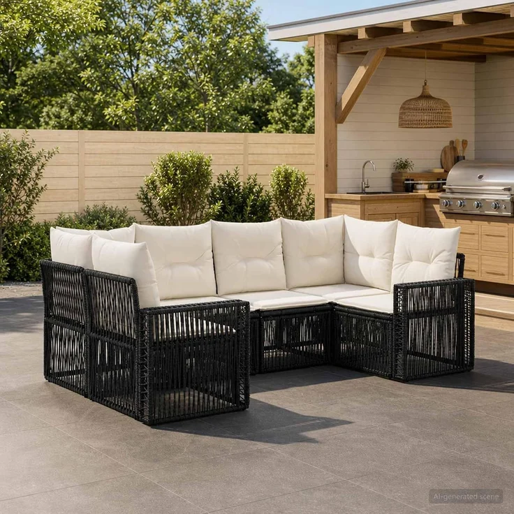 vidaXL Gartensofa-set 6 stk. 6-Sitzer Schwarz und Cremeweiß 3435220 – Bild 2
