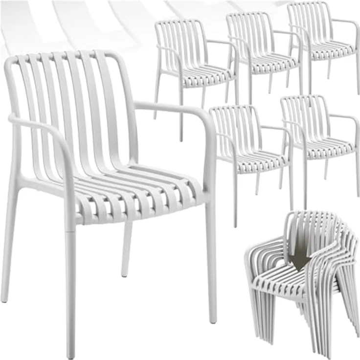 tectake® Gartenstühle stapelbar, Gartenmöbel Set, Balkon Möbel, Bistro Set, Sessel, Outdoor Möbel, Balkonmöbel, Terrassenmöbel - weiß, 6er Set – Bild 2