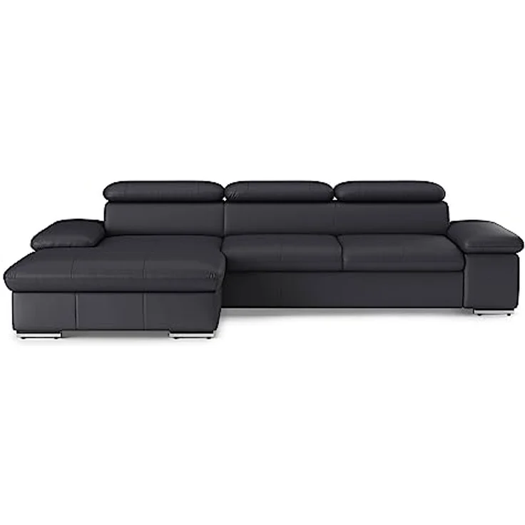 CAVADORE Echtleder-Eckcouch Valerie mit XL-Longchair / Ecksofa mit Kopfteilverstellung, großem Longchair + Metallfüßen / 286 x 73 x 174 / Leder Schwarz – Bild 6