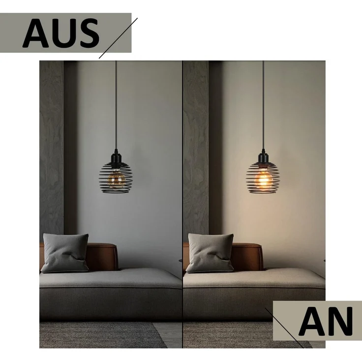 Nettlife Pendelleuchte Schwarz 1.5M Pendellampe mit Schalter Stecker E27, mit Schalter Stecker, LED wechselbar, Höhenverstellbar – Bild 3