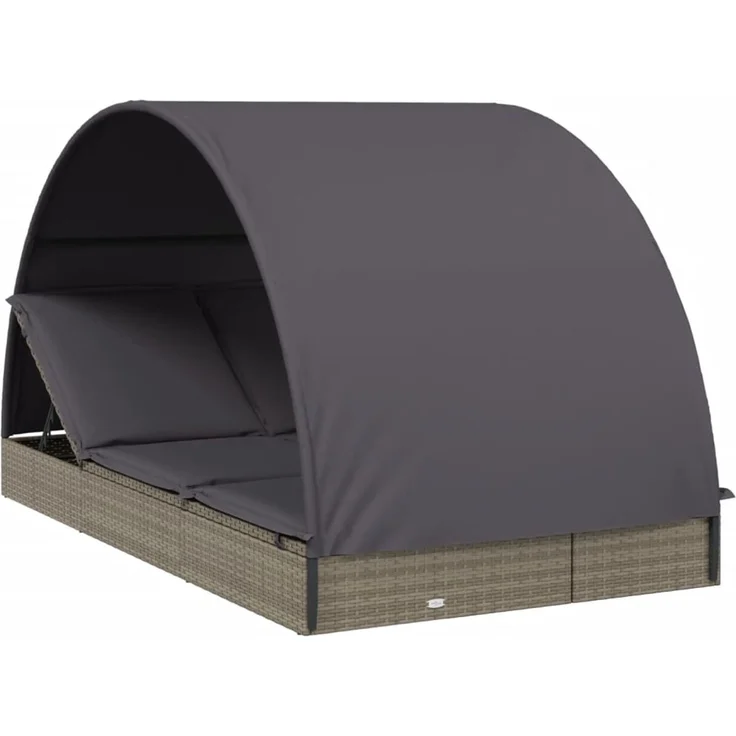 2-Personen-Sonnenliege, Gartenliege mit Dach Grau 211 x 112 x 140 Poly Rattan – Bild 2