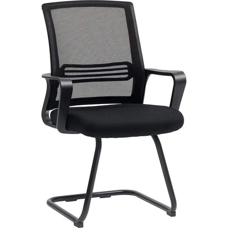 MELAYR, Ergonomischer Stuhl, Netzstoff, Schaumstoff, Metallbeine, Kufenbasis, Schwarz, 58.5 x 57.5 x 93 cm