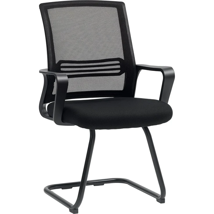 MELAYR, Ergonomischer Stuhl, Netzstoff, Schaumstoff, Metallbeine, Kufenbasis, Schwarz, 58.5 x 57.5 x 93 cm – Bild 1