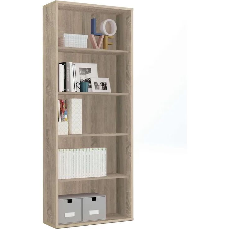 Muebles Pitarch | Bücherregal für Büro oder Arbeitszimmer mit 4 Regalen, Wohnzimmer-Bücherregal, Cambrian Eiche, 196,5 x 75,5 x 33 cm (Höhe x Breite x Tiefe), einfach, elegant und robust