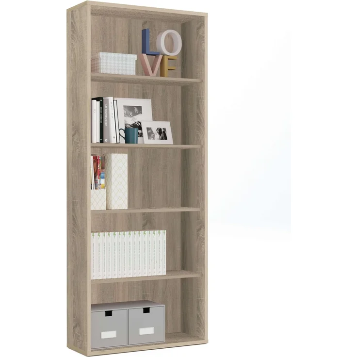 Muebles Pitarch | Bücherregal für Büro oder Arbeitszimmer mit 4 Regalen, Wohnzimmer-Bücherregal, Cambrian Eiche, 196,5 x 75,5 x 33 cm (Höhe x Breite x Tiefe), einfach, elegant und robust – Bild 1