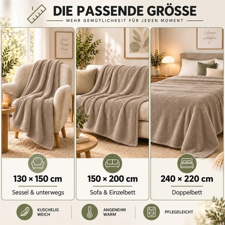 Wohndecke Kuscheldecke 260 g/m², flauschige Wohndecke, Fleecedecke, Oeko-Tex, Komfortec – Bild 2