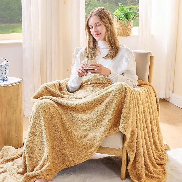 Kuscheldecke Sherpa Fleecedecke Wolldecke Sofa 18-beige 200 x 230cm – Bild 2