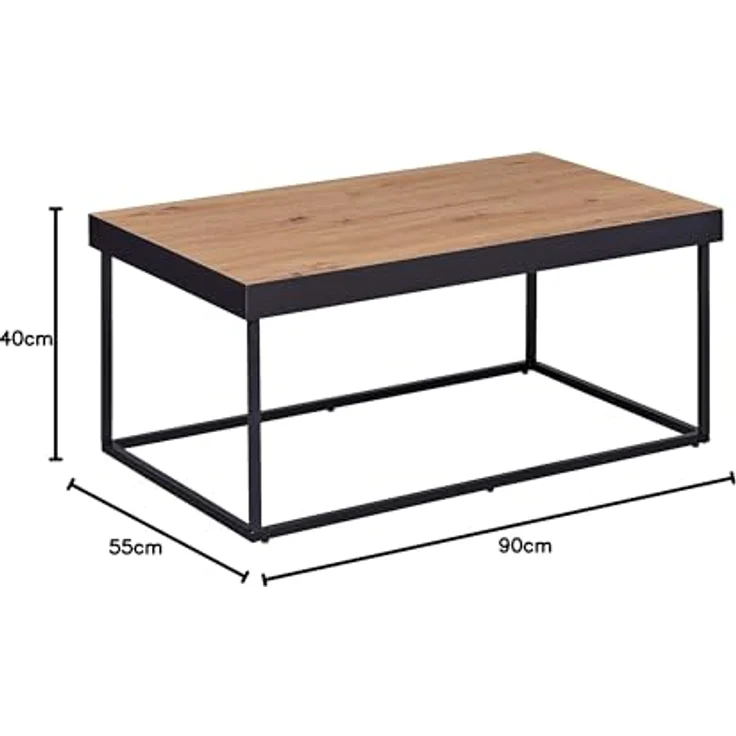 Livetastic Couchtisch, Rechteckig, Schwarz, Eiche Artisan, Holzwerkstoff, 55x40x90 cm, Kufe – Bild 2