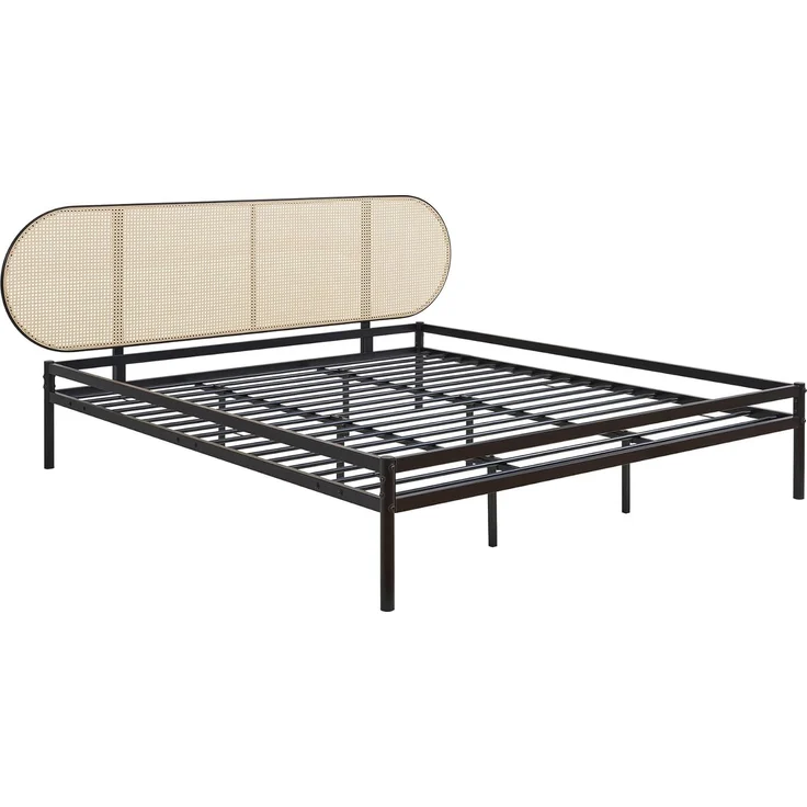 Metallbett Linköping mit ovalem Kopfteil 180x200 cm Schwarz/Rattanoptik [en. casa] – Bild 4