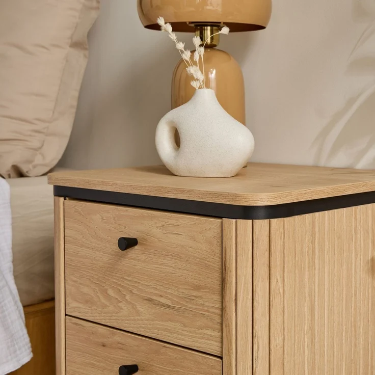 Calicosy 'MALAGA' Nachttisch mit 2 Schubladen, helles Holz, H55 cm - Helles Holz – Bild 5
