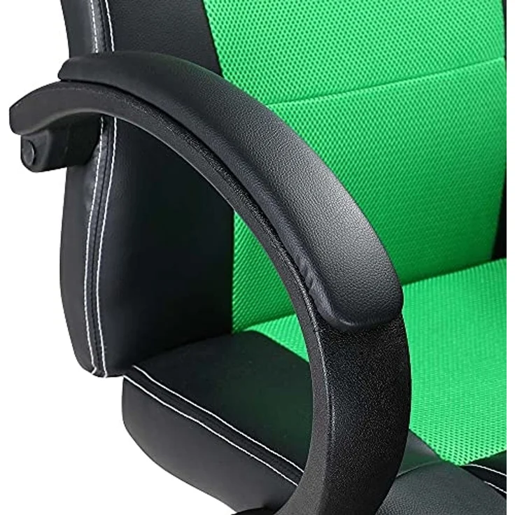 BAKAJI Sportsessel, Bürostuhl, 4 Räder, 360° drehbar, Modell Racer Gaming, extra luxuriös, aus Kunstleder, Schwarz und Stoff (Grün) – Bild 7