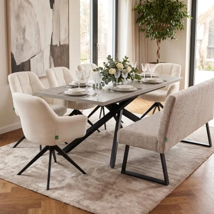 DUBI Möbel Drehstuhl Mika-Mila, creme, 360° drehbar, Metallgestell, 125 kg Belastbarkeit, 65x81x66 cm – Bild 6