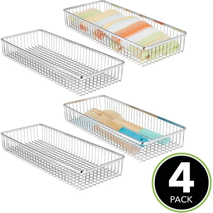 mDesign Schubladenkasten Aufbewahrungskorb Organizer 4er Set Metall Silber – Bild 3