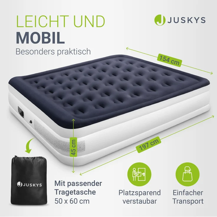 Juskys Luftmatratze selbstaufblasend mit integrierter Pumpe, PVC blau / weiß, 203 x 152 x 47 cm – Bild 4