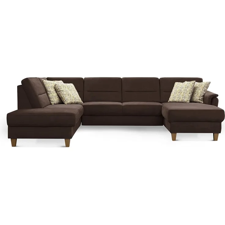 CAVADORE U-Form-Sofa Palera / Wohnlandschaft mit Schlaffunktion, Stauraum und Federkern / 314 x 89 x 212 / Mikrofaser, Braun