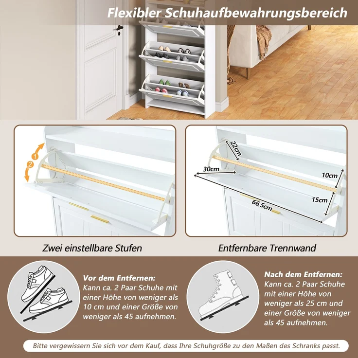 Schuhschrank Set 2-teilig 70x24x120 cm Weiß 2 Klapptüren pro Schrank Ablagefläche – Bild 3