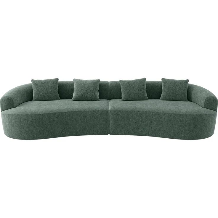 skølm 'Loki' Sofa 4 Sitzer, Vollschaumcouch mit Federkern und Vakuum-Kompression, kein Aufbau erforderlich, mit 4 Kissen, Teddy-Bouclé Stoff dunkelgrün – Bild 2