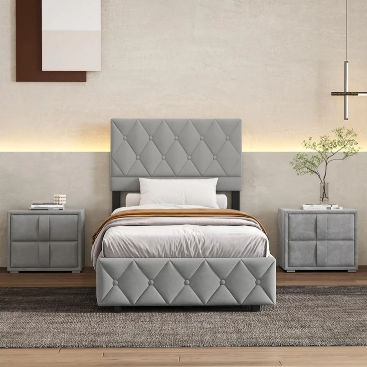 HAUSS SPOLE Polsterbett 90×200 mit Bettkasten Funktionsbett Stauraumbett mit matratze,grau – Bild 2