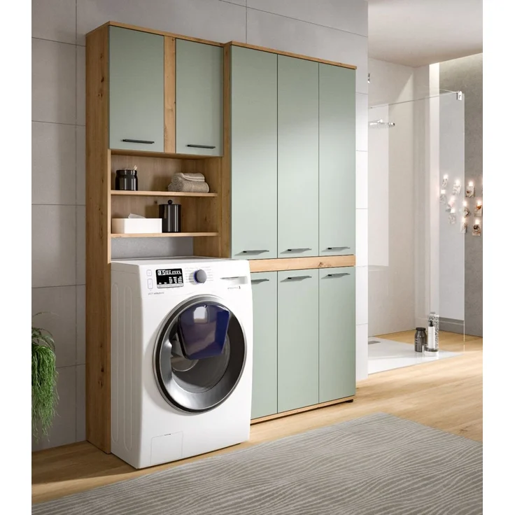 Waschmaschinenschrank Bailey in Salbei und Eiche 63 x 191 cm – Bild 6