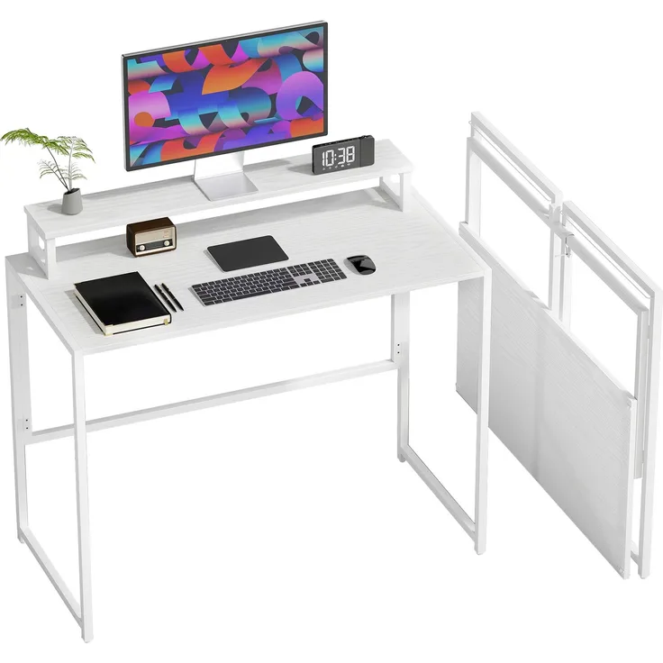 MELAYR, Schreibtisch Klappbar Computertisch mit Monitorhalterung für Arbeitszimmer 100 x 48 x 87.5, Weiß
