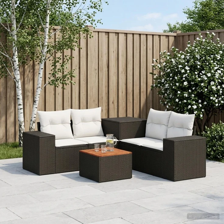 vidaXL Sofa Set 6 stk. Schwarz und Cremeweiß Polyrattan und Stahl 3447560 – Bild 1