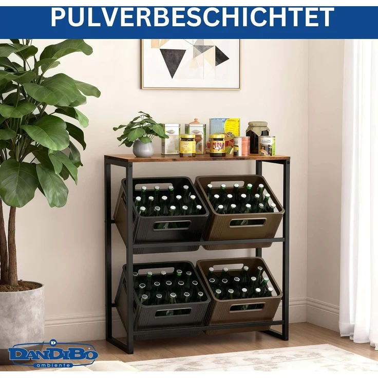 DanDiBo Getränkekistenregal mit Ablage 4 Kisten Schwarz Metall Holzablage 96658 Getränkeregal Kistenregal Getränkekistenhalter Getränke Regal Bierkistenregal – Bild 6