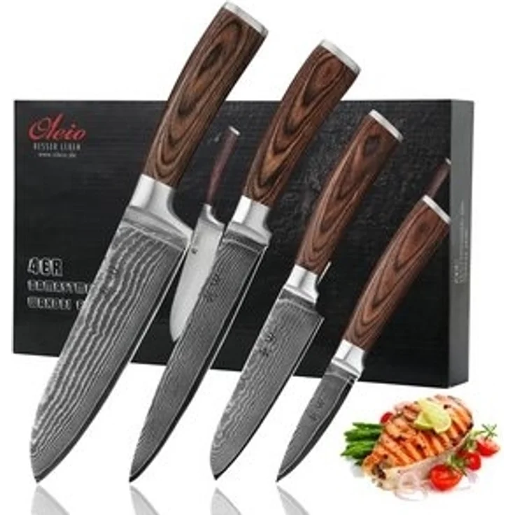Wakoli Messer-Set Edib 4er Damastmesserset I 8 - 18cm Klinge I Pakkaholzgriff (4-tlg) – Bild 6