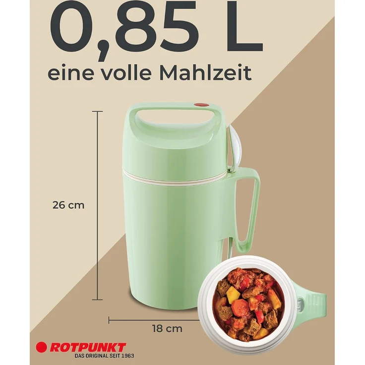 ROTPUNKT Isolierkanne DIRK 850, Thermobehälter Glaseinsatz, 0.85 l, isolierend, BPA-frei, phthalatfrei, inklusive Löffel – Bild 3
