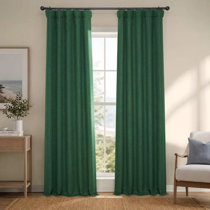 HPD Half Price Drapes Verdunkelungsvorhänge aus Leinenimitat, 274 cm lang, luxuriöse Leinenvorhänge für Schlafzimmer und Wohnzimmer (1 Paneel), 127x274 cm, Schlüsselgrün