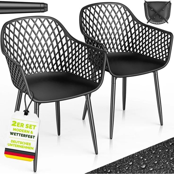 tillvex® Gartenstuhl 2er Set Wetterfest mit Armlehne | Outdoor Stühle bis 120kg belastbar | Gartenstühle UV-beständig | Terrassenstuhl Gartenmöbel Terrasse Balkon Outdoor Garten – Bild 6