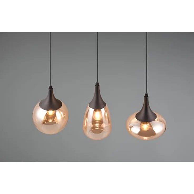 Trio Leuchten Lumina Pendelleuchte, 3-stilig mit 120 W, amber-schwarze Glasschirme, Maße: 19,5 x 68,8 x 150 cm, E14 – Bild 4