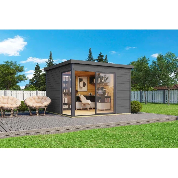 Lasita Maja Gartenhaus Domeo 1-4 Gartenhaus aus Holz in Grau Holzhaus mit 44 mm Wandstärke Blockbohlenhaus – Bild 1