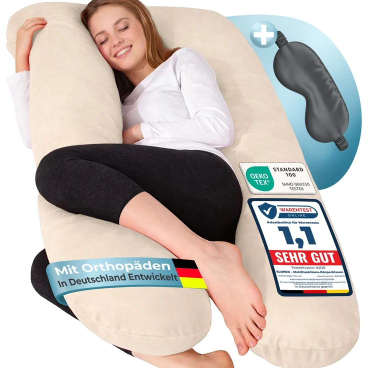 ELONEO Seitenschläferkissen XXL - Multifunktionskissen mit Bezug, formstabil, druckentlastend, bequem – Bild 1