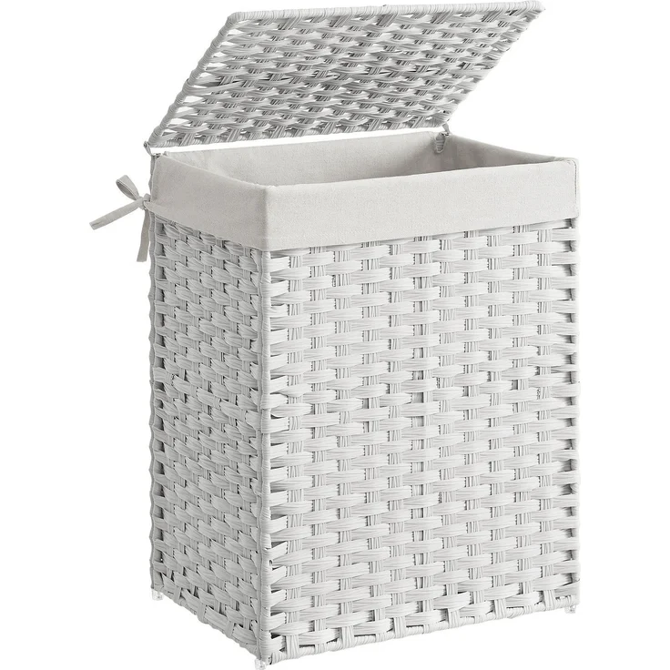 Songmics Wäschekorb handgeflochten, Rattan Weiß, 90L 46 x 33 x 60 cm – Bild 1