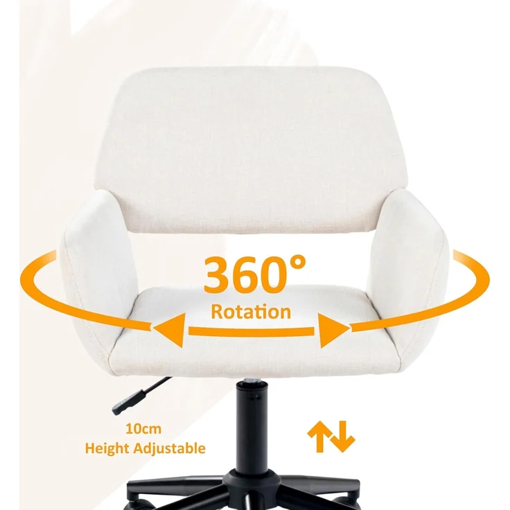 39F FURNITURE DREAM Skandinavischer Bürostuhl aus beigem Stoff, drehbar, höhenverstellbar und 5 Rollen für Kinder, die zu Hause Arbeiten, 56,5 x 57,5 x 75 – 85 cm, 56,5 x 57,5 x 75 – 85 cm – Bild 9