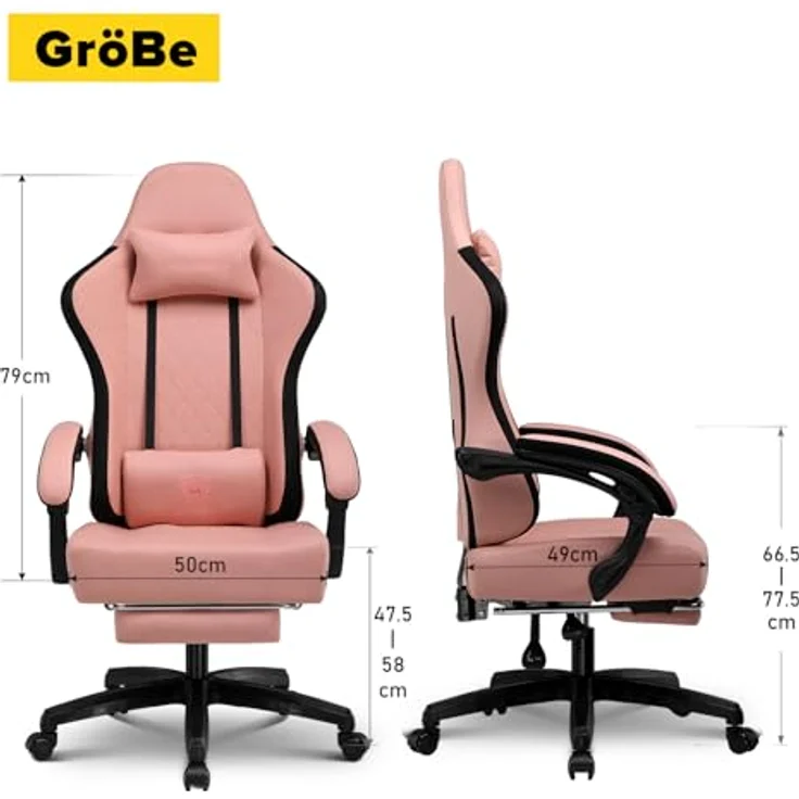 GTPLAYER Gaming Stuhl, Gamer Stuhl, Ergonomischer Bürostuhl COMHOMA Serie mit Fußstütze verstellbare Lenden und Kopfkissen, Gaming Chair Gepolstert, Gaming Sessel 150kg Belastbarkeit weiß – Bild 3