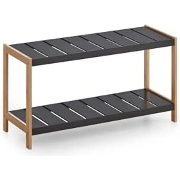 Homes & Jones Schuhregal Francis 69,8x26x36 cm aus schwarzem Holz - Regal mit 2 Ablagen für Schuhe- Kompaktes Schuhregal für Flur, Diele - stilvoll, funktional & platzsparend