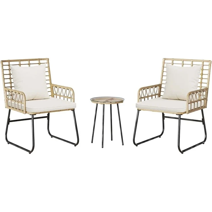 vidaXL Garten Essgruppe 3 pcs Braun und Creme Poly-Rattan 42010353 – Bild 7