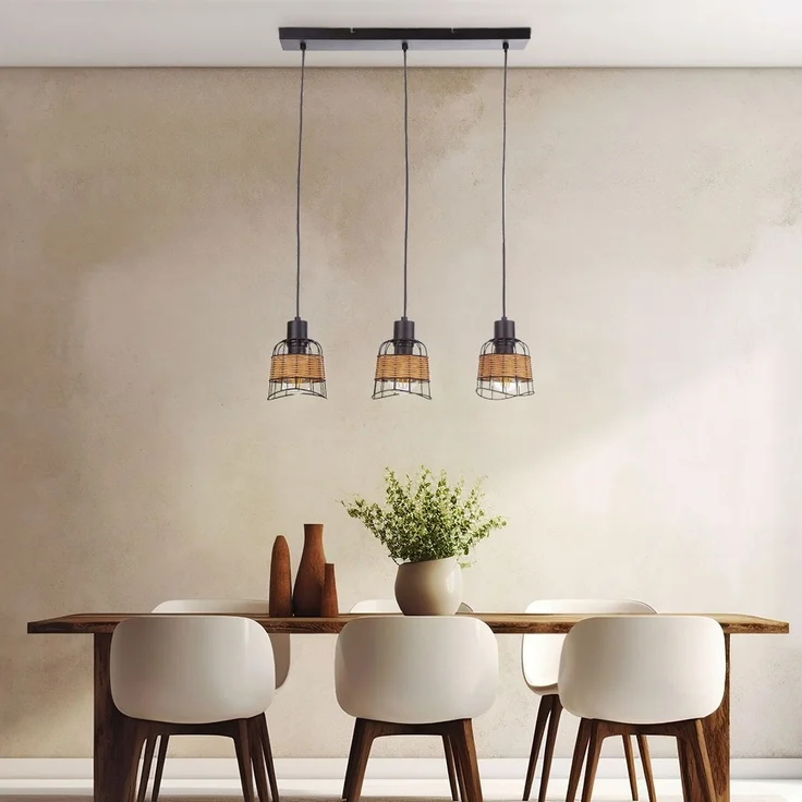 Hängeleuchte, Käfig-Design, Metall, Rattan, B 57 cm – Bild 3