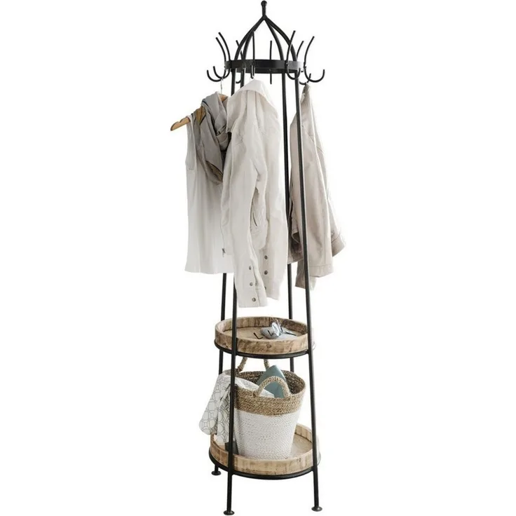 More2Home Garderobenständer HANG, Metall vintage schwarz, mit 2 Mangoholzablagen